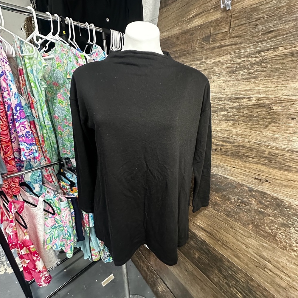 Eileen Fisher Black Mandarin Collar Blouse XS